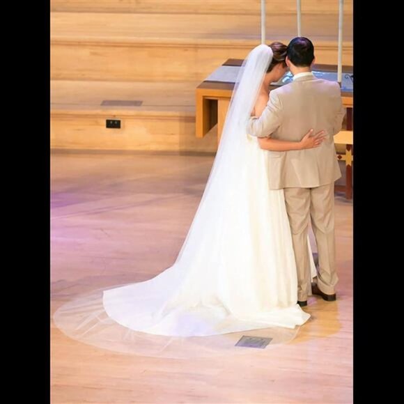 Bride Wedding Veil Long Cathedral Veil Drop Veil Soft Tulle Bridal Veils (White) - Picture 5 of 7